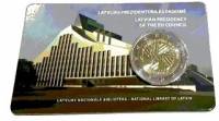(002) Монета Латвия 2015 год 2 евро "Председательство Латвии в ЕвроСоюзе"  Биметалл  Буклет
